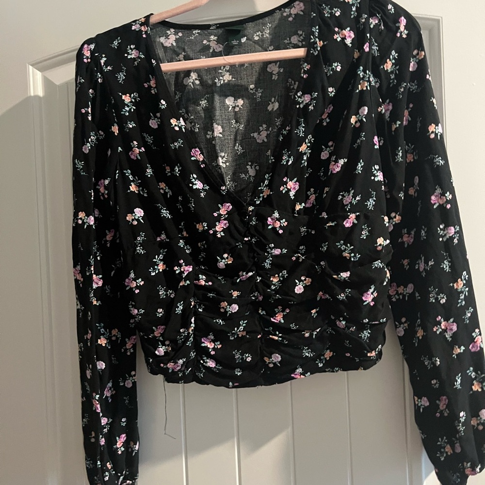 Wild Fable Black Ruched Crop Blouse